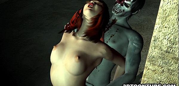  3D cartoon babe having some rough sex with a zombie